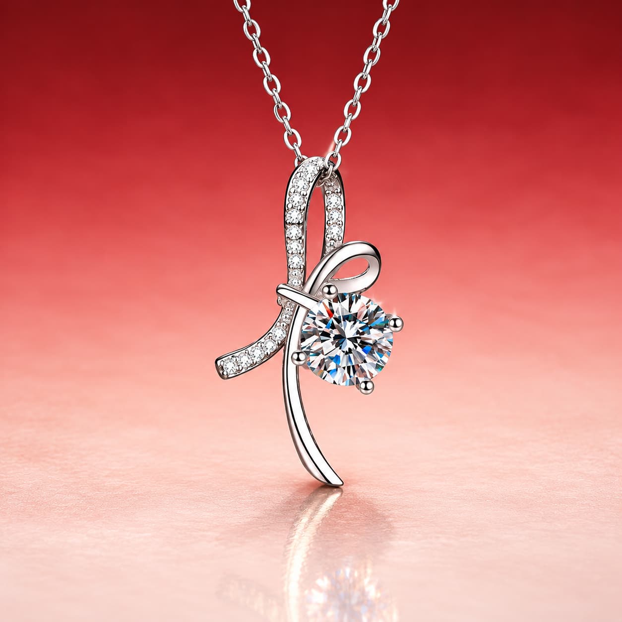 Luna Series · Bow-Knot Solitaire Necklace — Sterling Silver — image 1