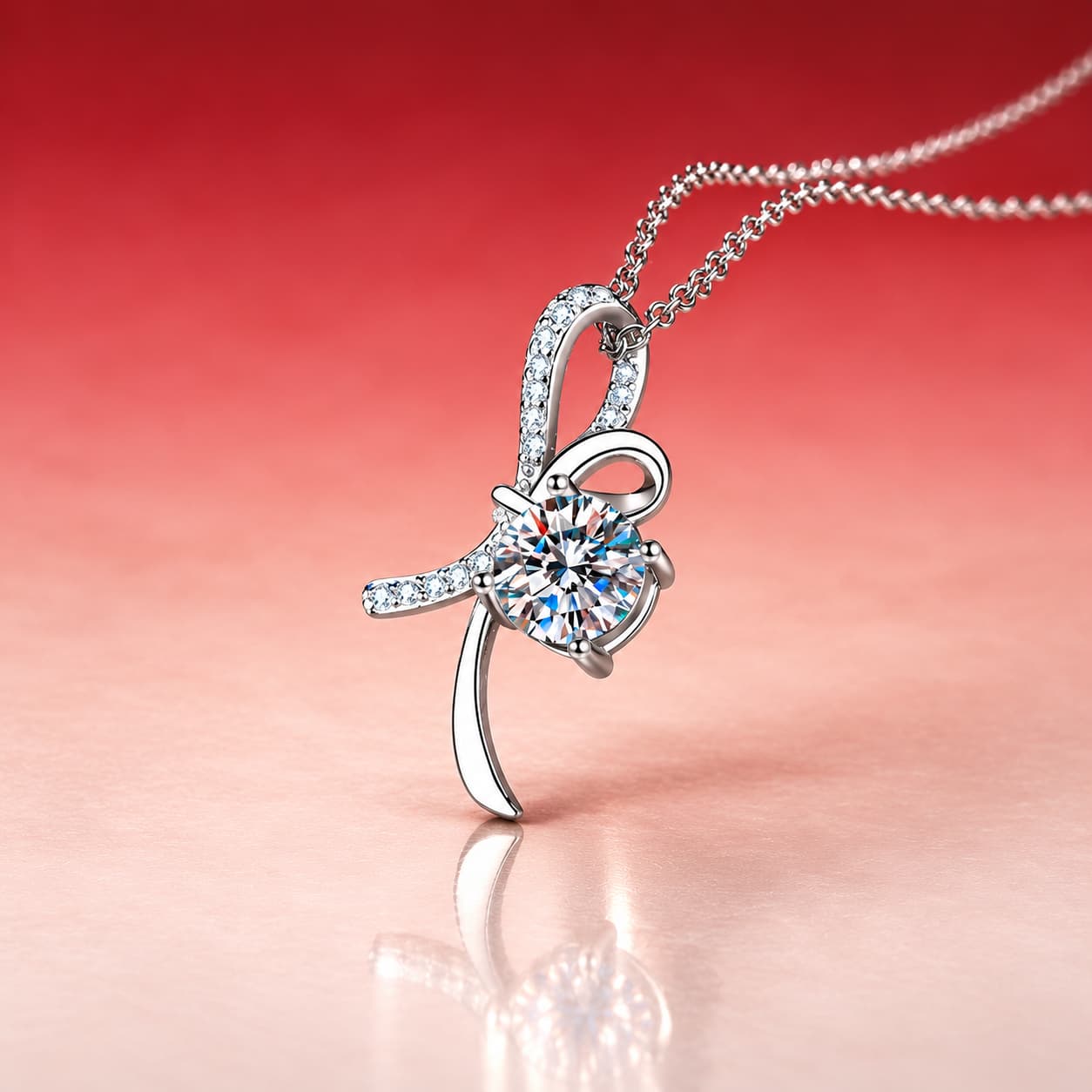 Luna Series · Bow-Knot Solitaire Necklace — Sterling Silver — image 3