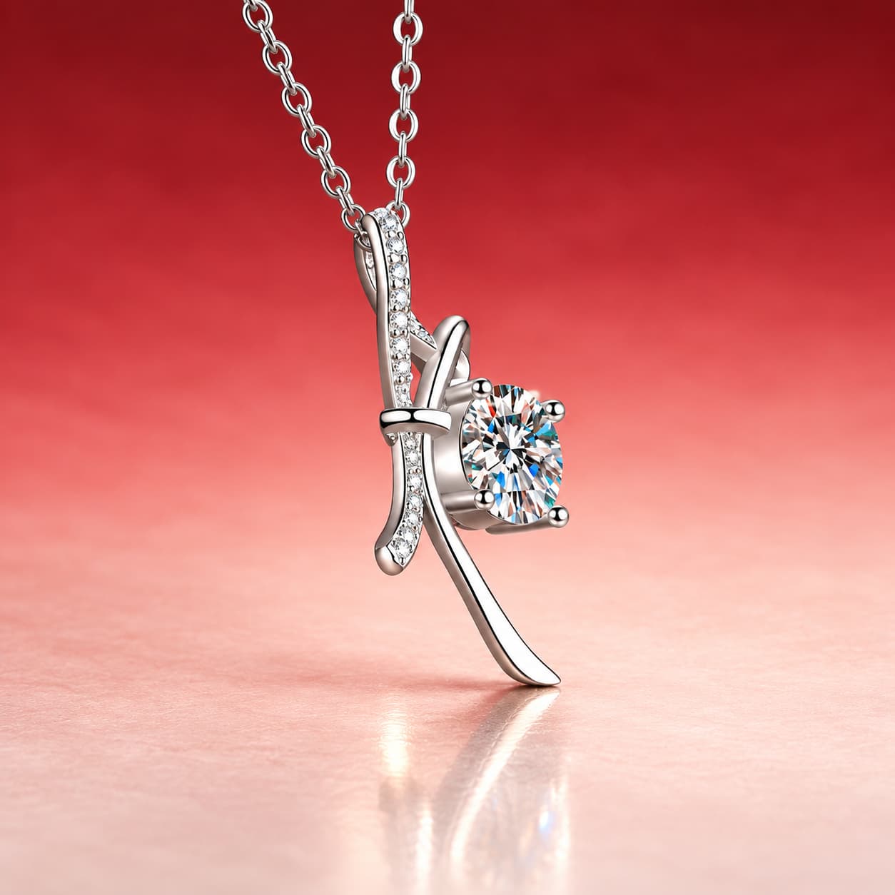 Luna Series · Bow-Knot Solitaire Necklace — Sterling Silver — image 4