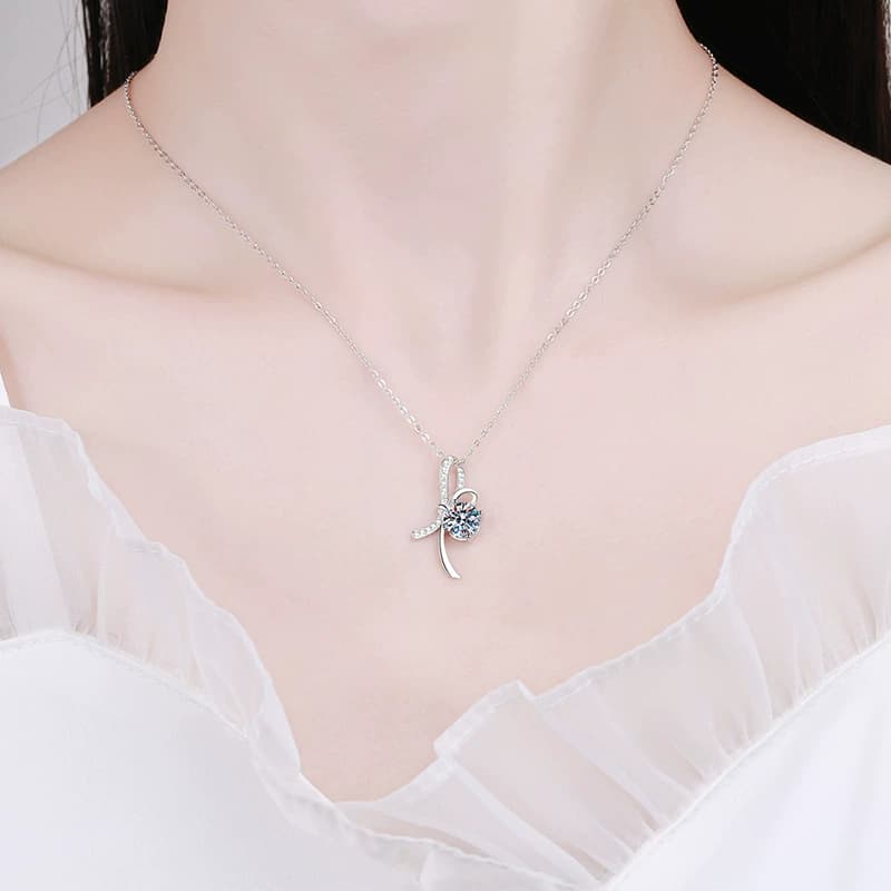 Luna Series · Bow-Knot Solitaire Necklace — Sterling Silver — image 2