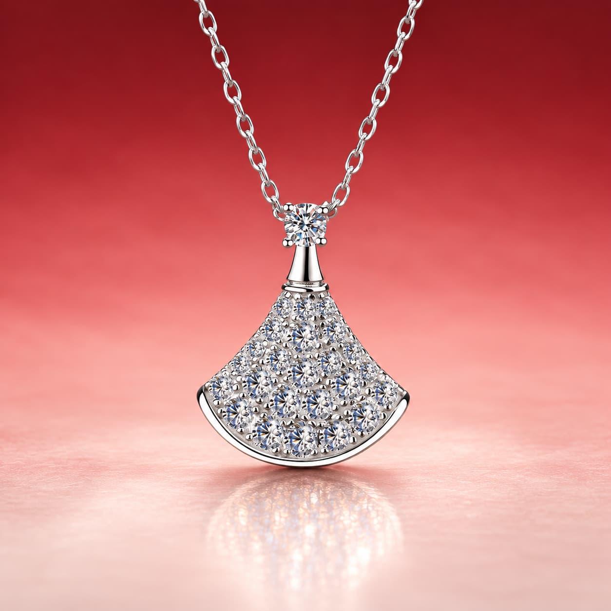 Luna Series · Pavé Fan Pendant Necklace — Sterling Silver — image 1