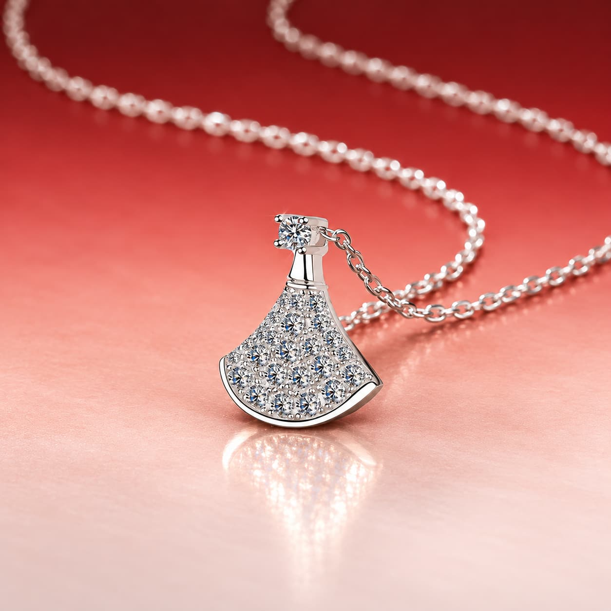 Luna Series · Pavé Fan Pendant Necklace — Sterling Silver — image 3