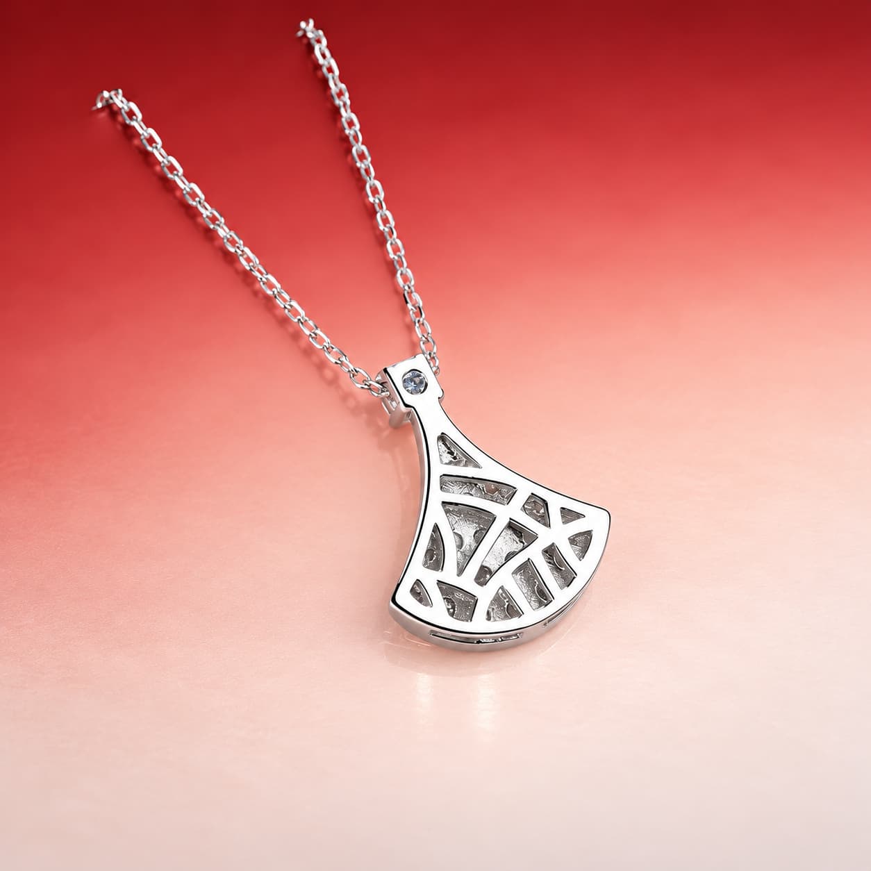 Luna Series · Pavé Fan Pendant Necklace — Sterling Silver — image 4