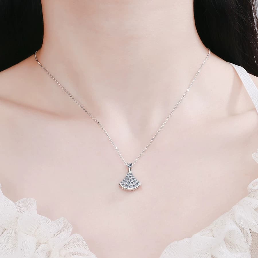 Luna Series · Pavé Fan Pendant Necklace — Sterling Silver — image 2