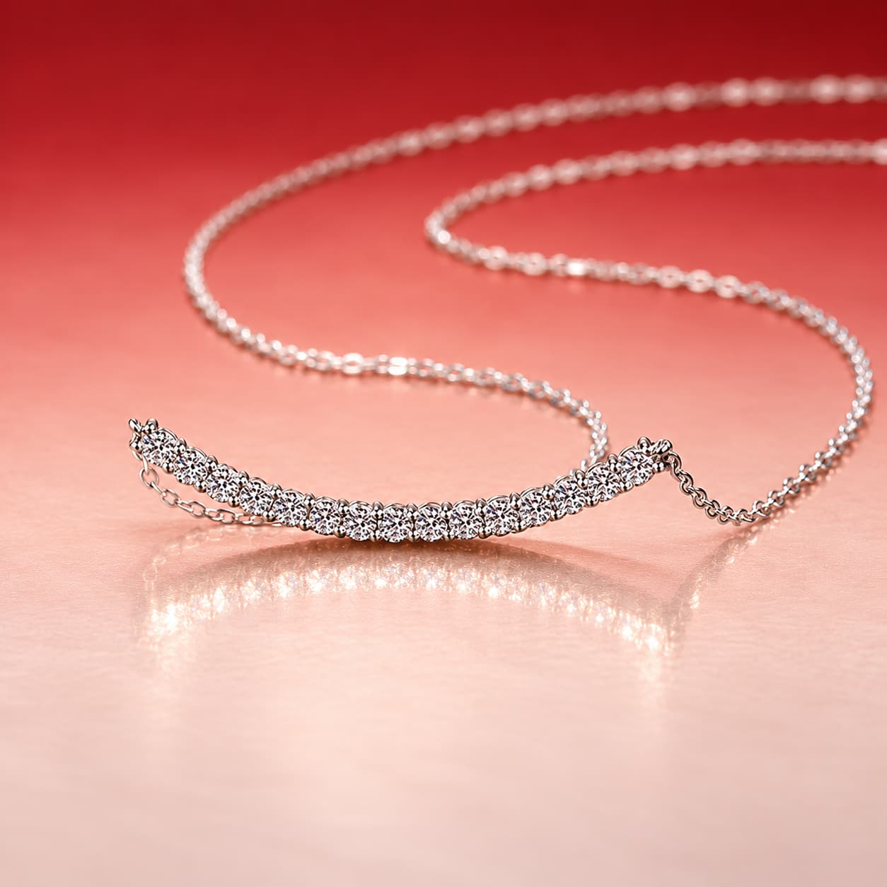 Luna Series · Curved Pavé Bar Necklace — Sterling Silver — image 4