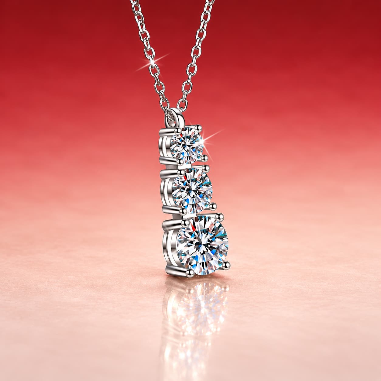 Luna Series · Three-Stone Drop Necklace — Sterling Silver — image 3