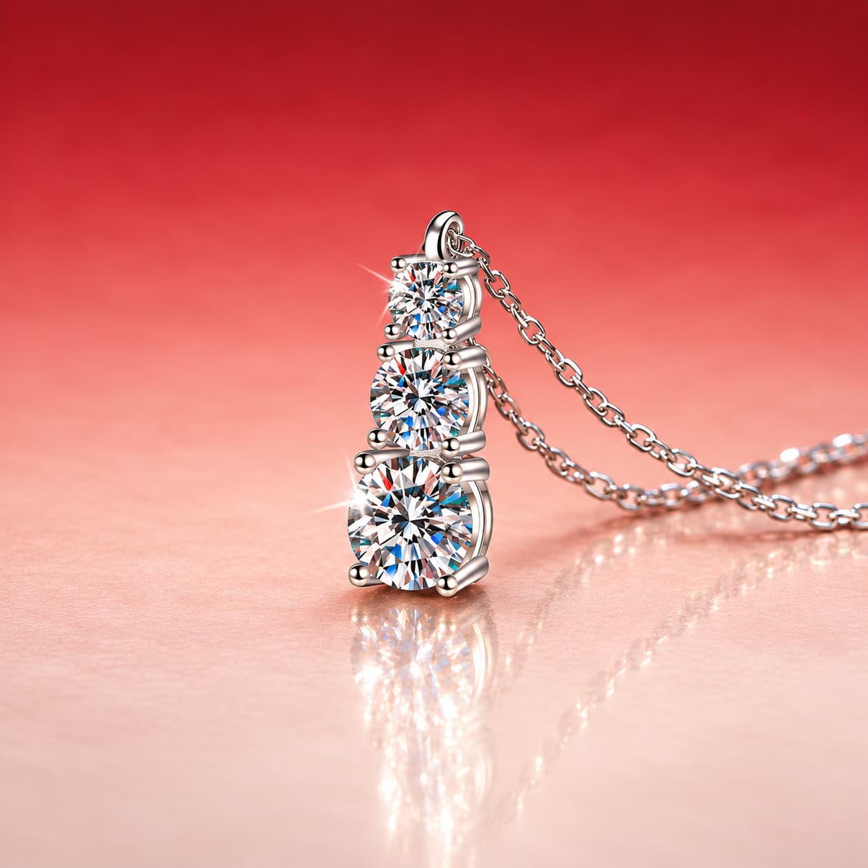 Luna Series · Three-Stone Drop Necklace — Sterling Silver — image 4