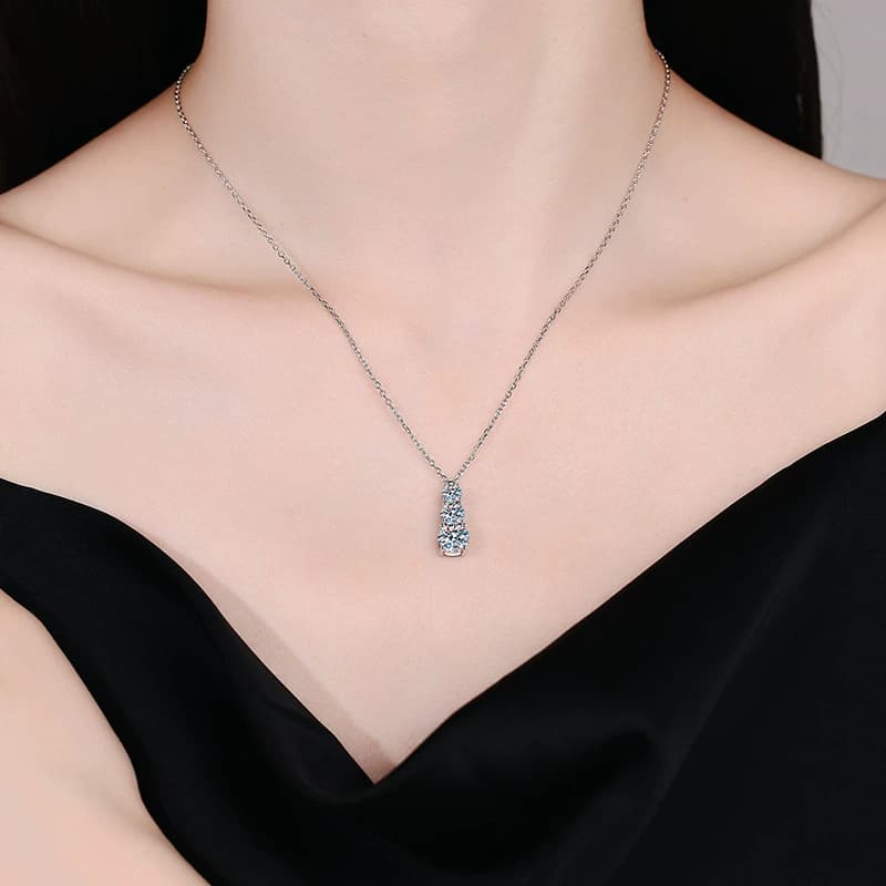 Luna Series · Three-Stone Drop Necklace — Sterling Silver — image 2