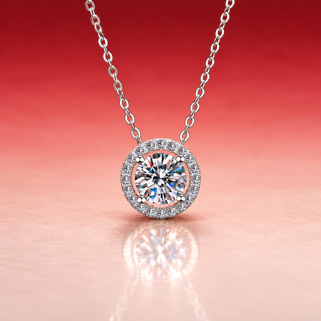 Luna Series · Round Halo Pendant Necklace — Sterling Silver — image 1