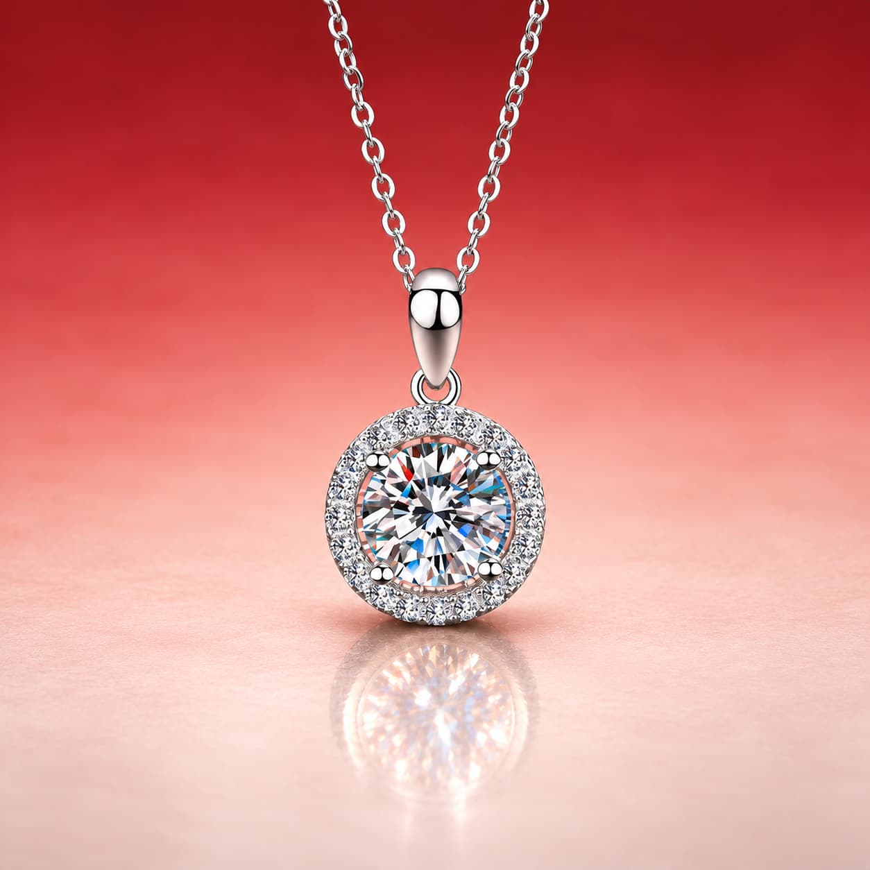 Luna Series · Round Halo Pendant Necklace — Sterling Silver — image 3