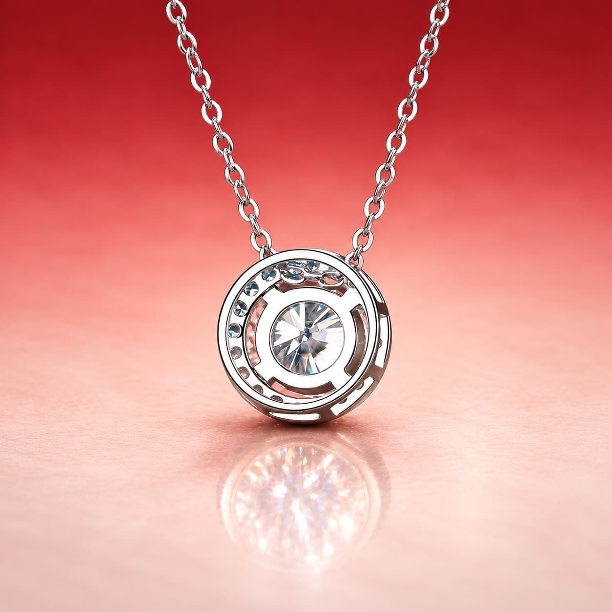 Luna Series · Round Halo Pendant Necklace — Sterling Silver — image 4