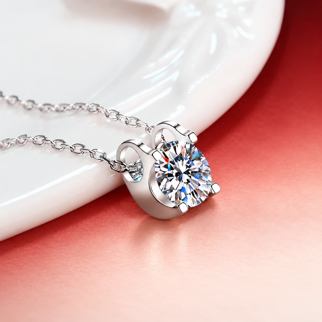 Luna Series · Sculpted Basket Solitaire Necklace — Sterling Silver — image 3