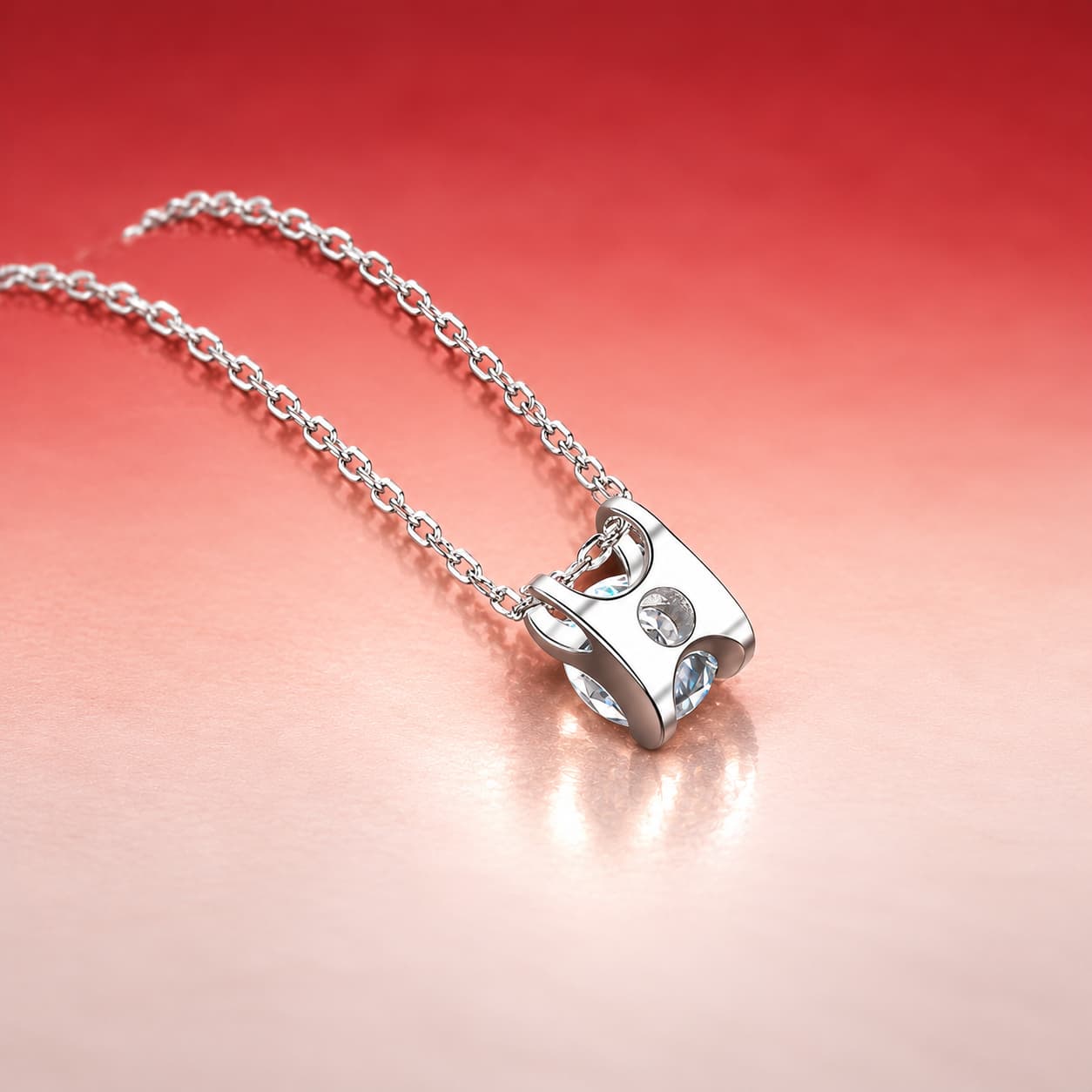 Luna Series · Sculpted Basket Solitaire Necklace — Sterling Silver — image 4