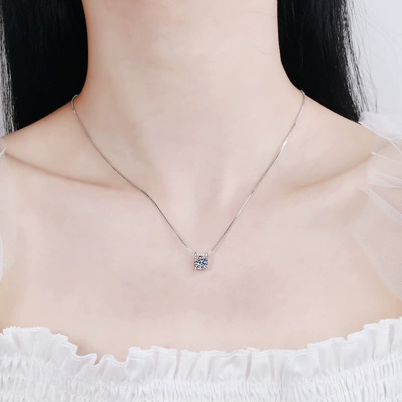 Luna Series · Sculpted Basket Solitaire Necklace — Sterling Silver — image 2