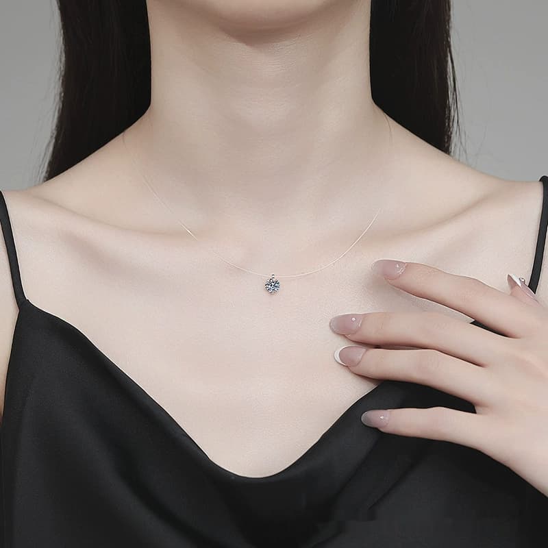 Luna Series · Floating Solitaire Pendant Necklace — Sterling Silver — image 2