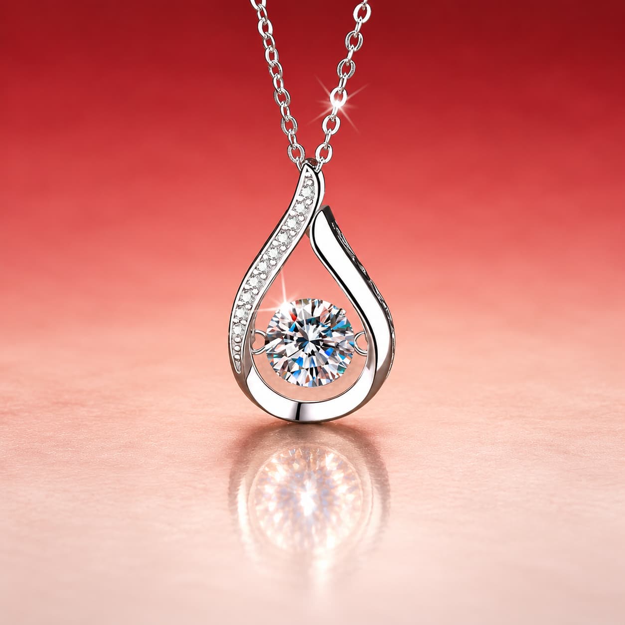 Luna Series · Teardrop Outline Solitaire Necklace — Sterling Silver — image 1