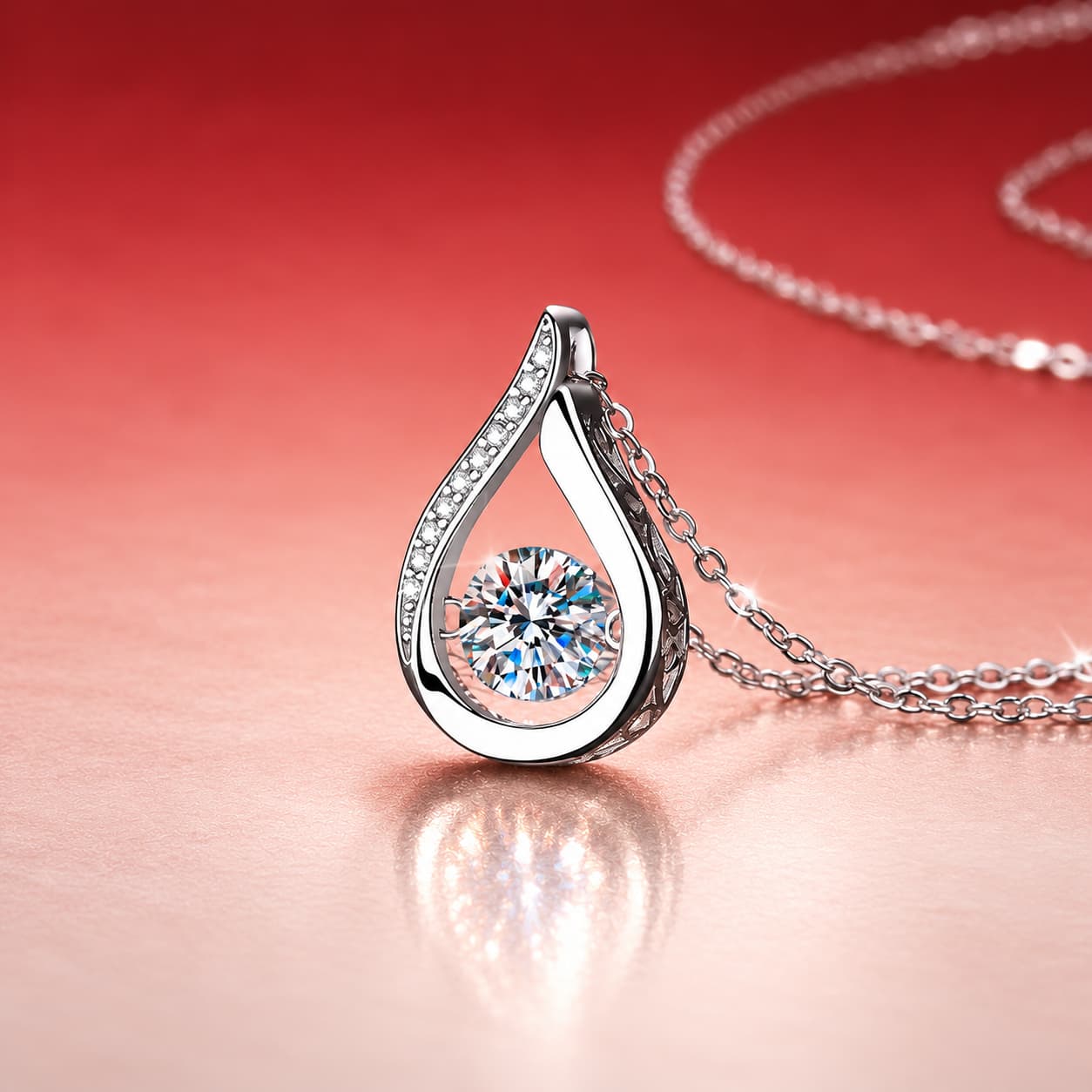 Luna Series · Teardrop Outline Solitaire Necklace — Sterling Silver — image 3