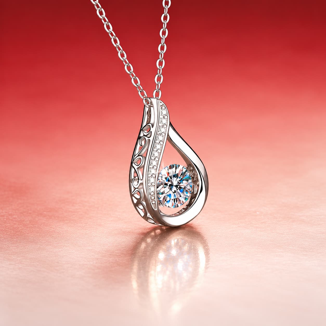 Luna Series · Teardrop Outline Solitaire Necklace — Sterling Silver — image 4