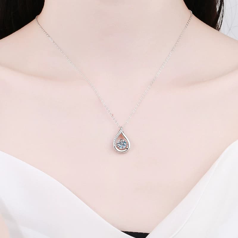 Luna Series · Teardrop Outline Solitaire Necklace — Sterling Silver — image 2