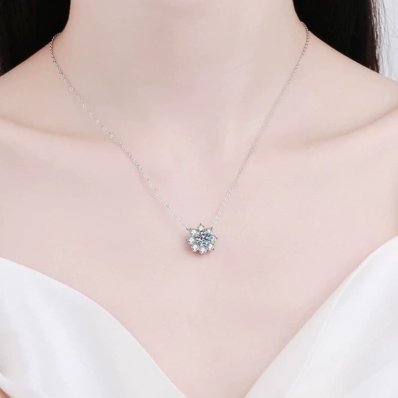 Luna Series · Snowflake Cluster Necklace — Sterling Silver — image 2