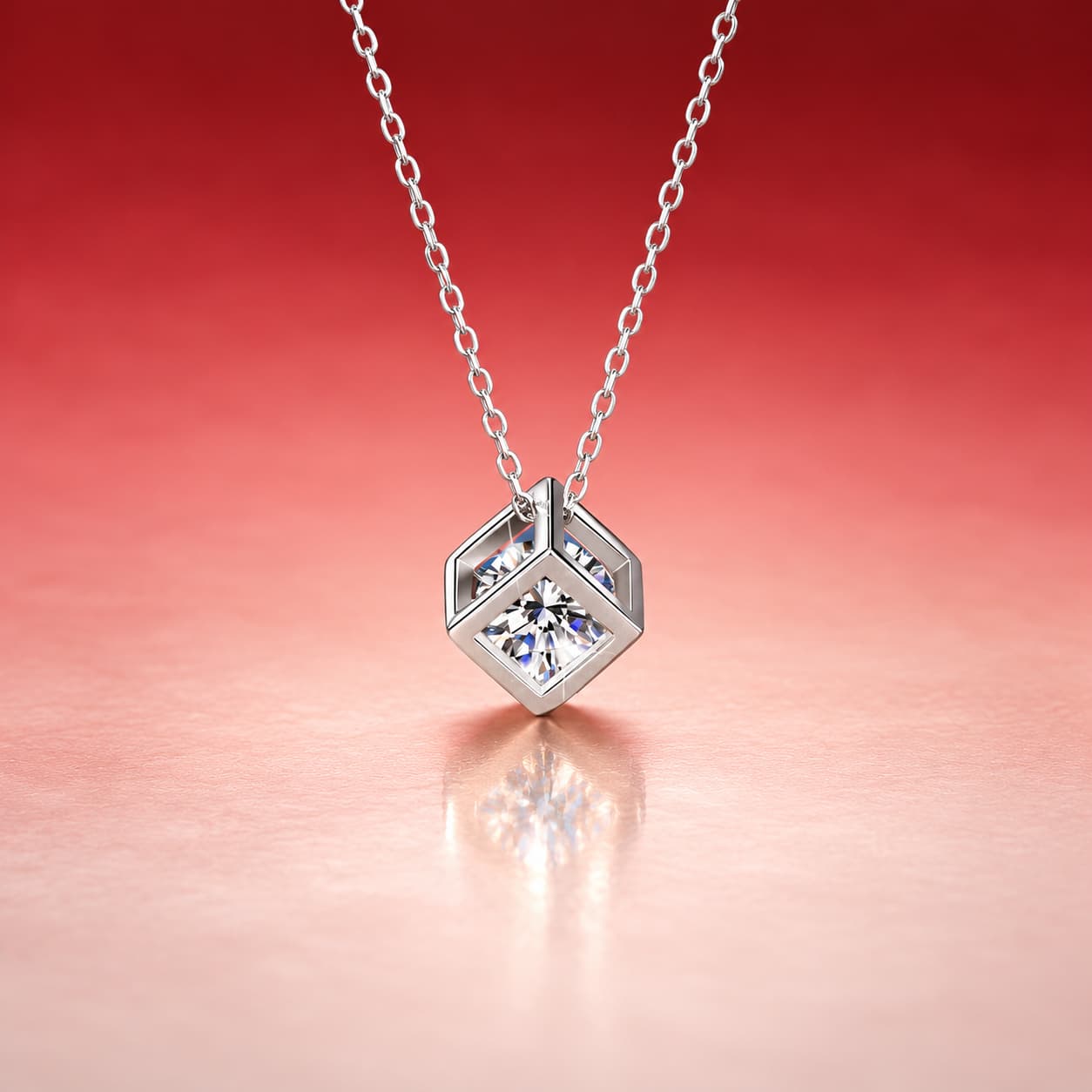 Luna Series · Floating Square Pendant Necklace — Sterling Silver — image 1