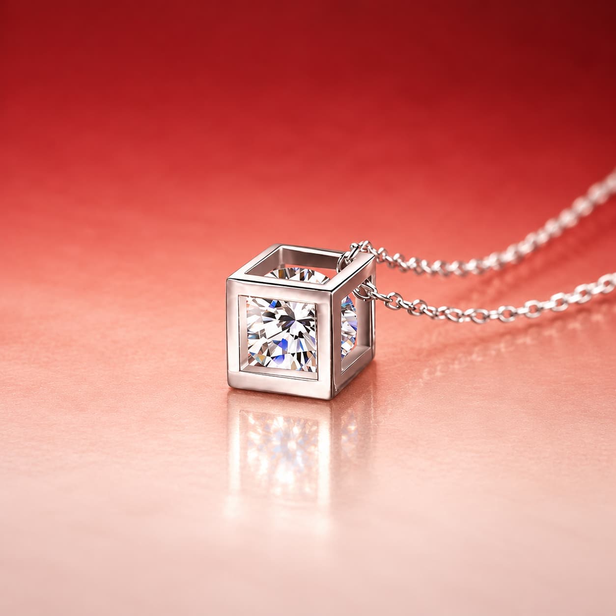 Luna Series · Floating Square Pendant Necklace — Sterling Silver — image 3