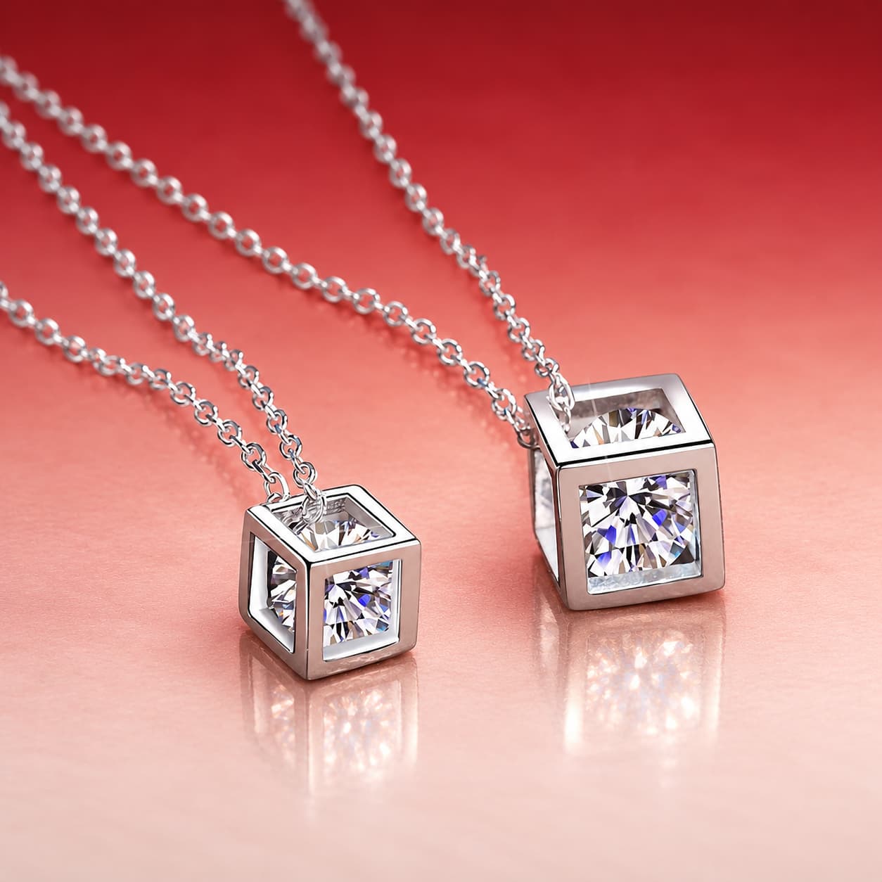 Luna Series · Floating Square Pendant Necklace — Sterling Silver — image 4