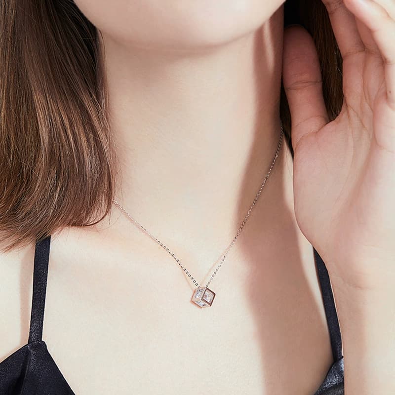 Luna Series · Floating Square Pendant Necklace — Sterling Silver — image 2