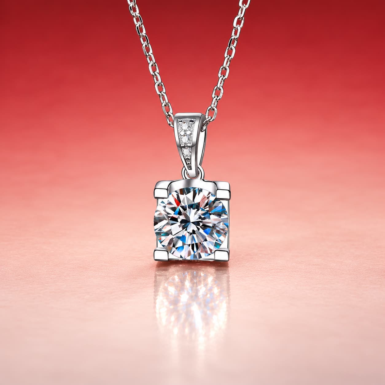 Luna Series · Square Solitaire Necklace — Sterling Silver — image 1