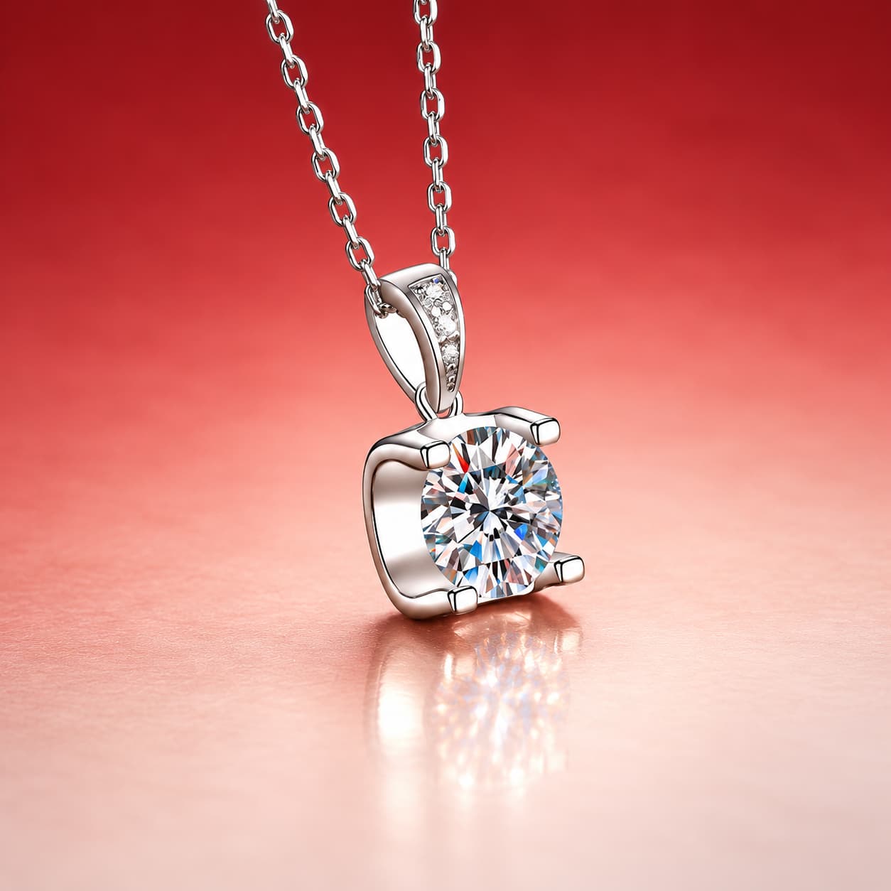 Luna Series · Square Solitaire Necklace — Sterling Silver — image 3