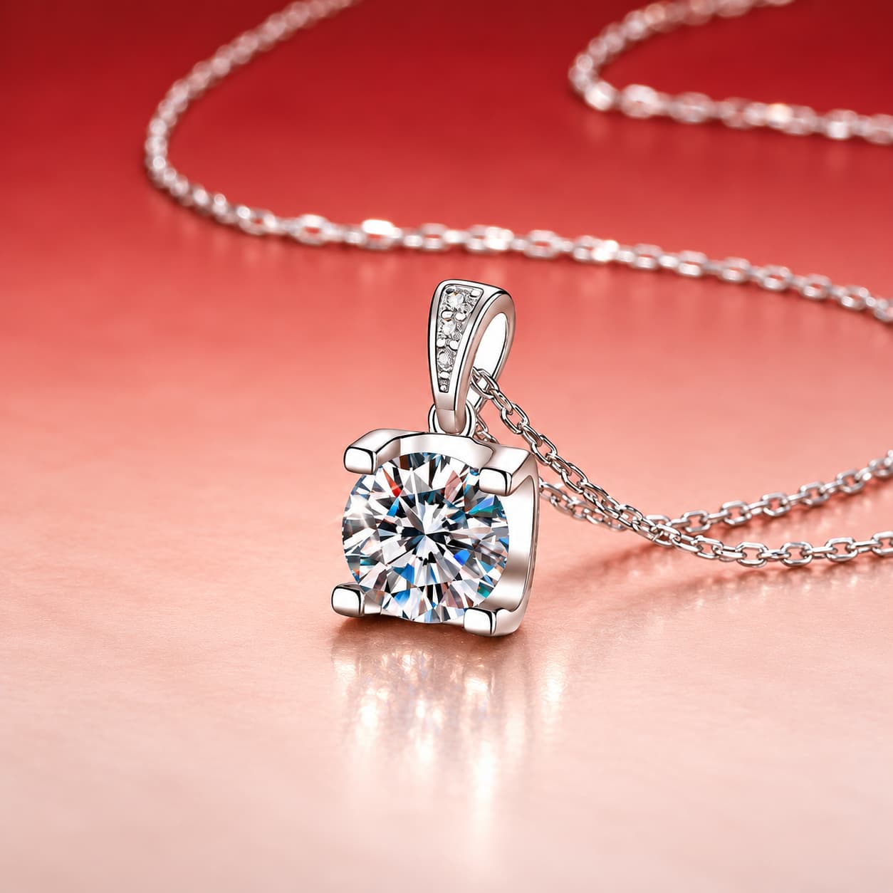 Luna Series · Square Solitaire Necklace — Sterling Silver — image 4