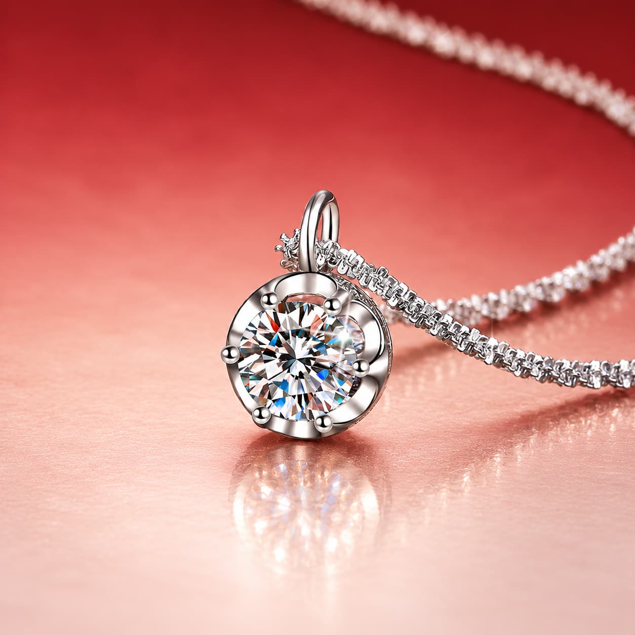 Luna Series · Round Halo Solitaire Necklace — Sterling Silver — image 1