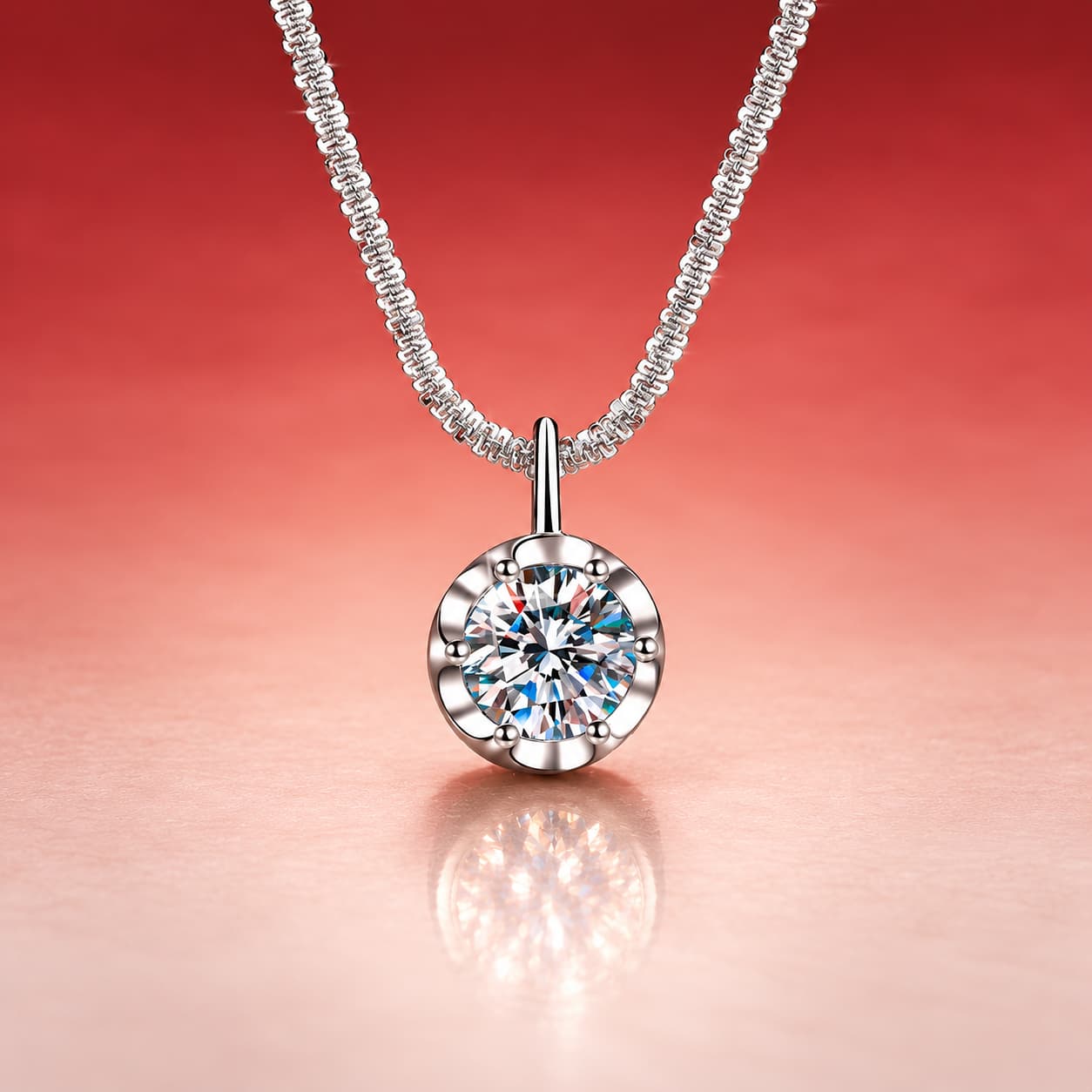 Luna Series · Round Halo Solitaire Necklace — Sterling Silver — image 3
