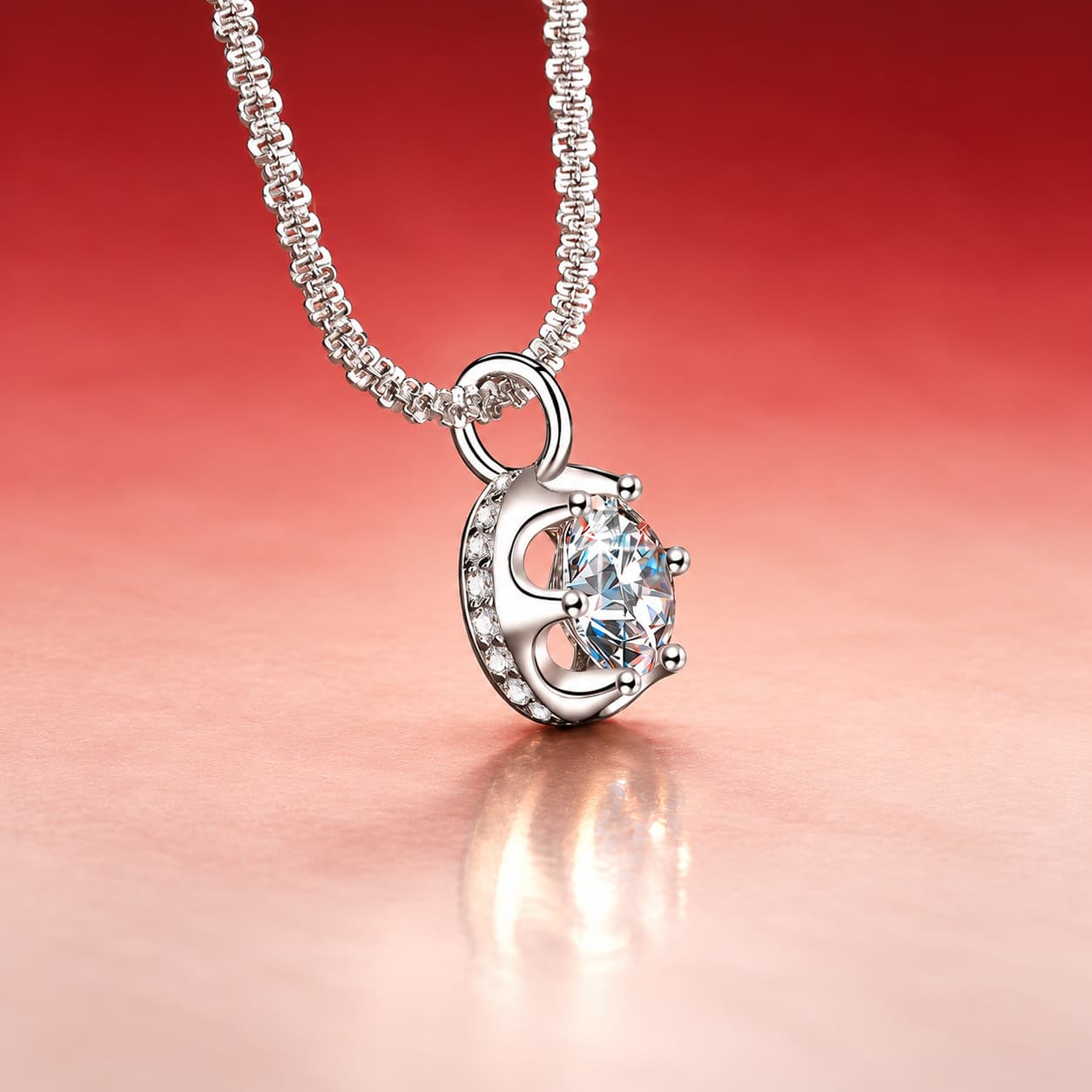 Luna Series · Round Halo Solitaire Necklace — Sterling Silver — image 4
