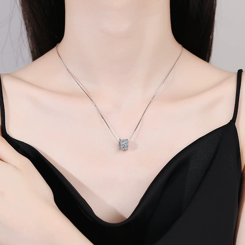 Luna Series · Pavé Rectangle Necklace — Sterling Silver — image 2