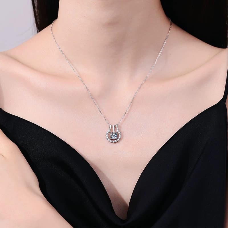 Luna Series · Floating-Stone Horseshoe Necklace — Sterling Silver — image 2