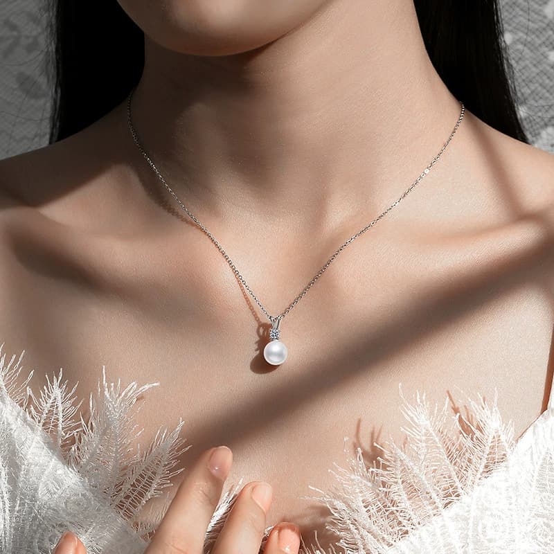 Luna Series · Pearl-Style Solitaire Drop Necklace — Sterling Silver — image 2