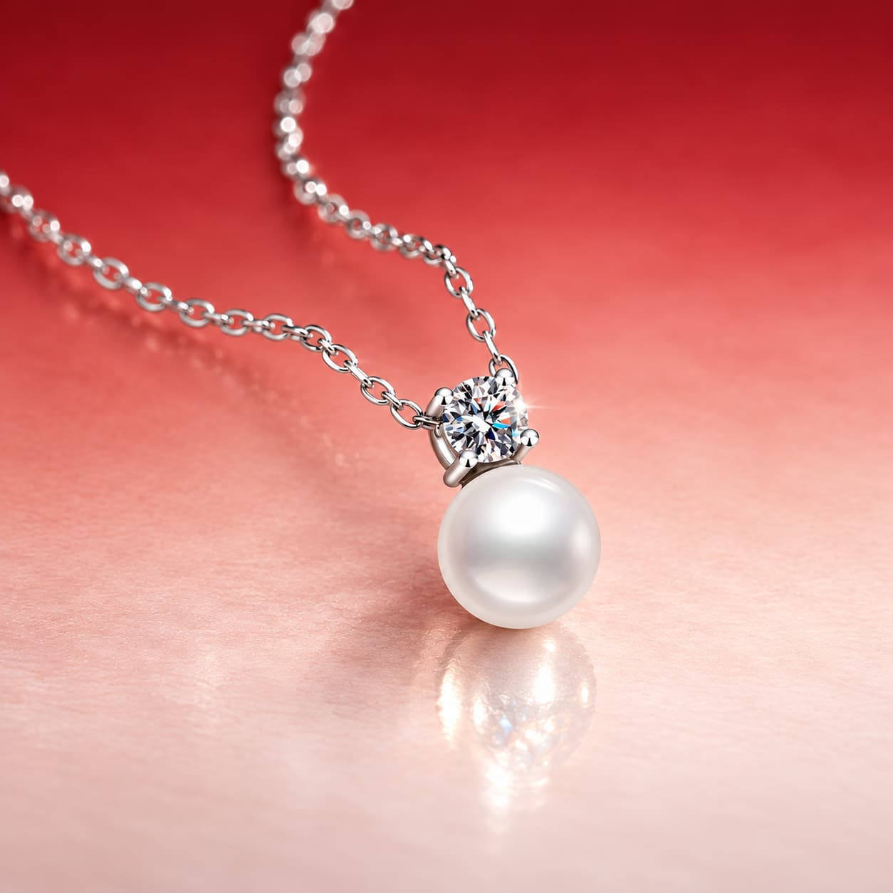 Luna Series · Pearl-Style Halo Drop Necklace — Sterling Silver — image 3