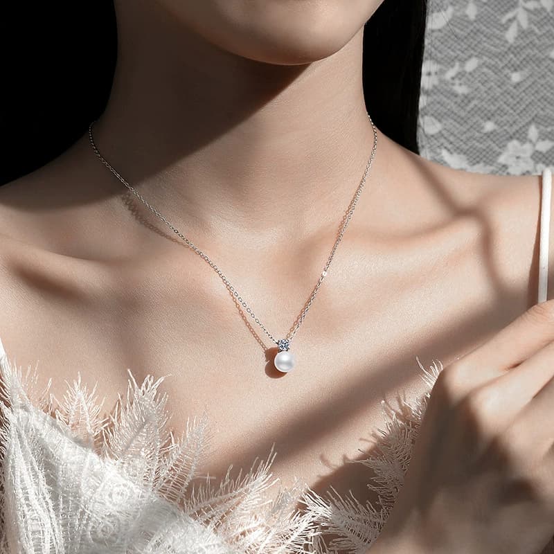 Luna Series · Pearl-Style Halo Drop Necklace — Sterling Silver — image 2