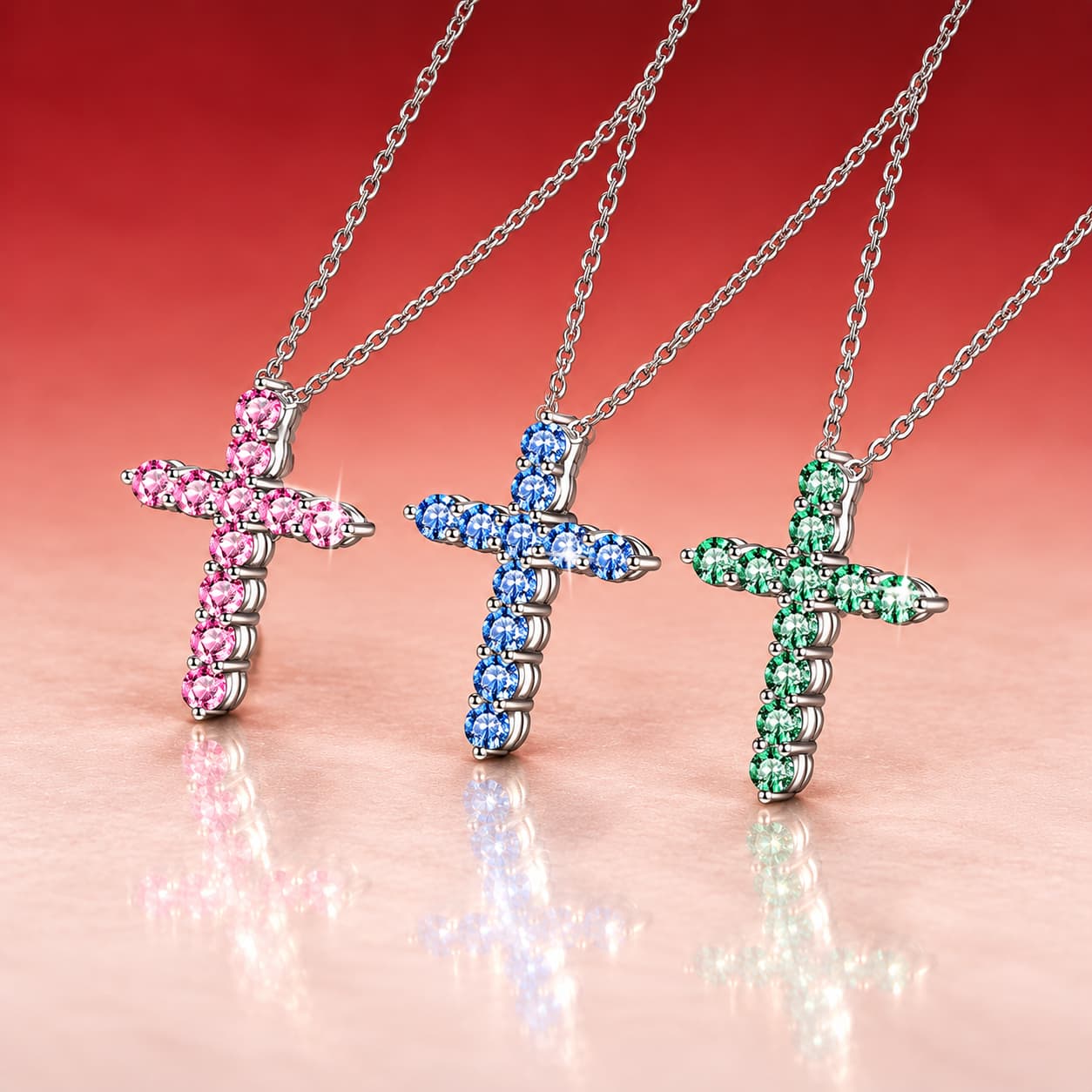 Stella Series · Colourful Moissanite Cross Necklace — Sterling Silver — image 1