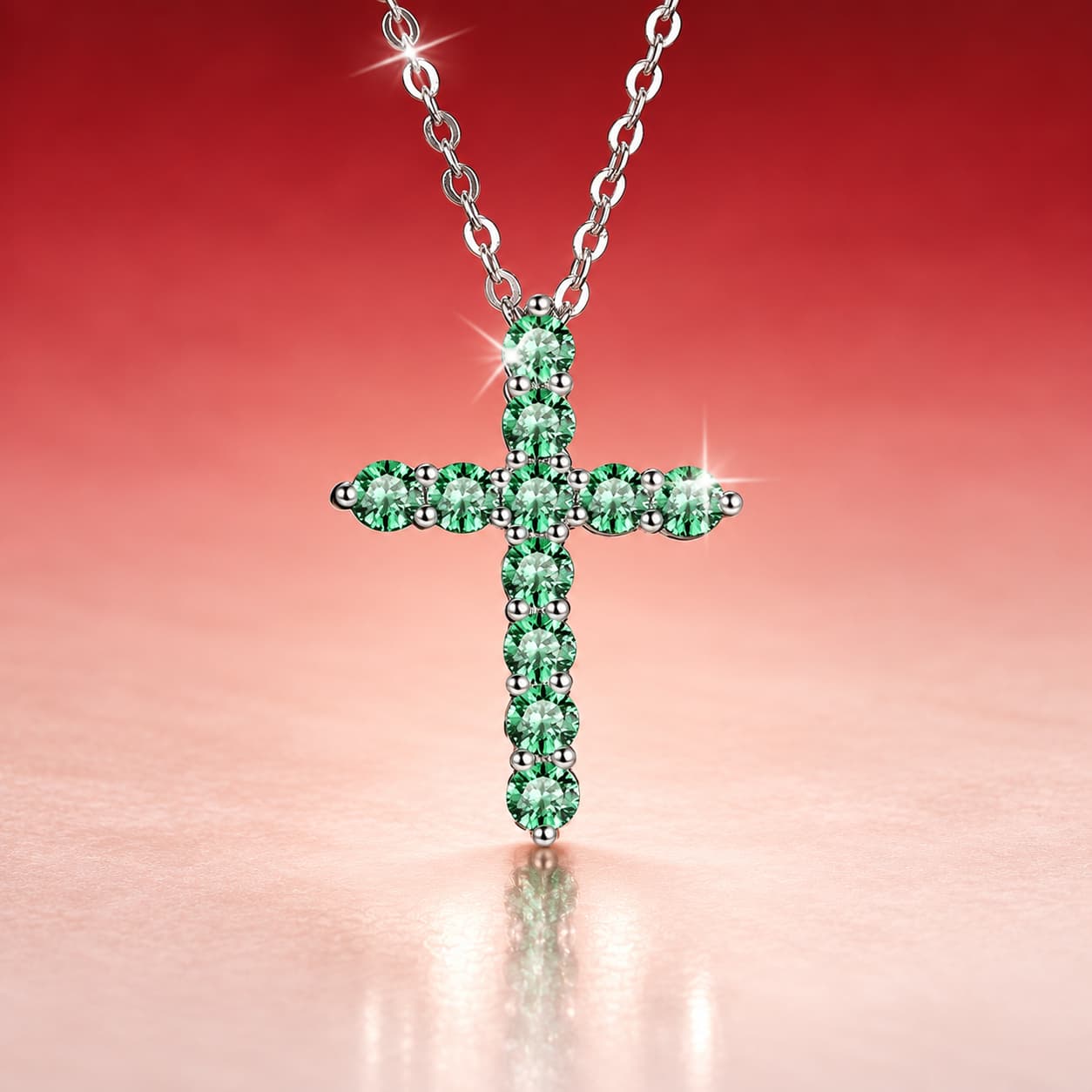 Stella Series · Colourful Moissanite Cross Necklace — Sterling Silver — image 3