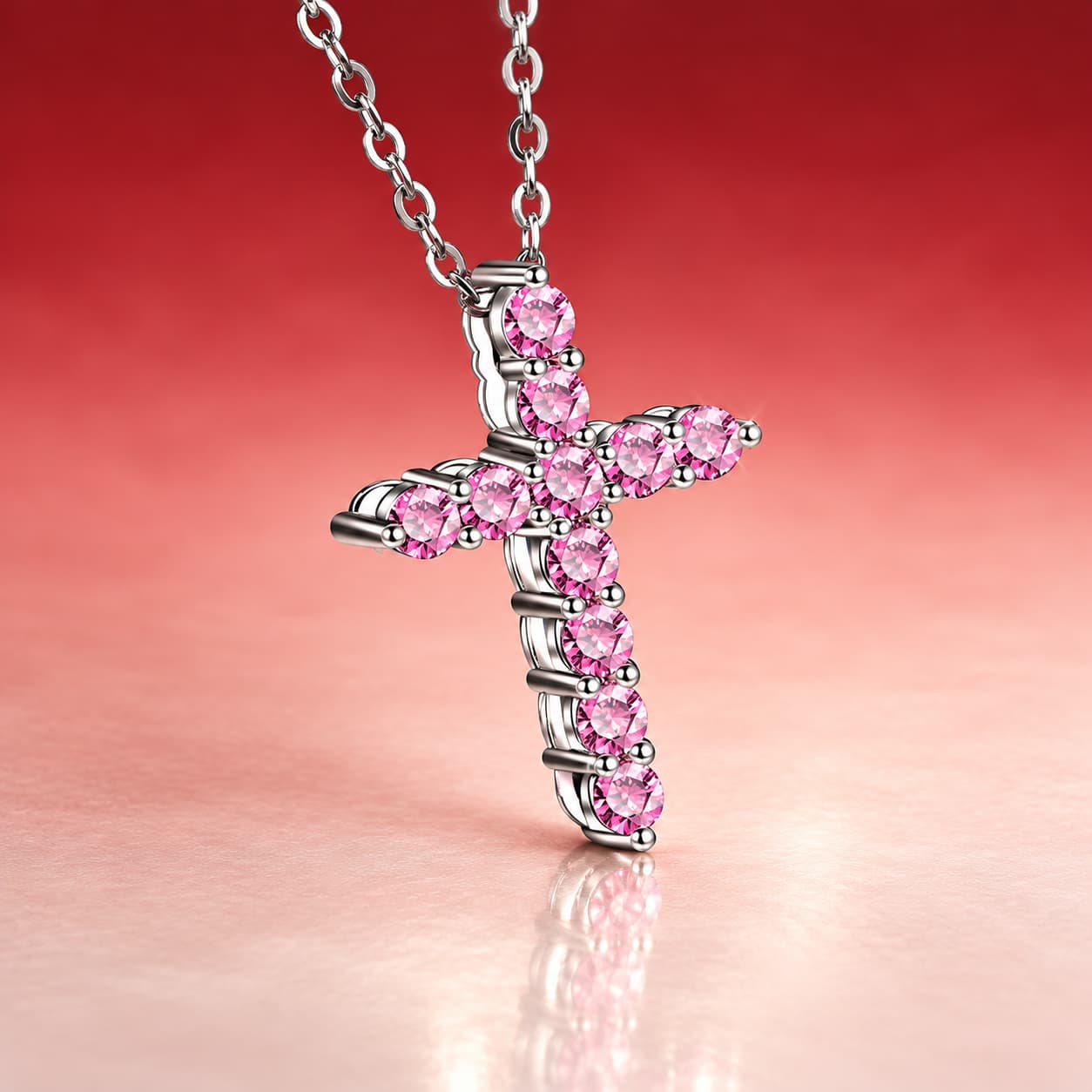Stella Series · Colourful Moissanite Cross Necklace — Sterling Silver — image 4