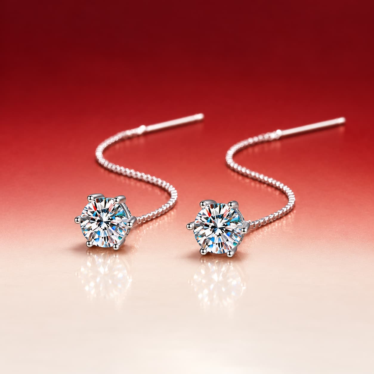 Luna Series · Six-Prong Threader Stud Earrings — Sterling Silver — image 1