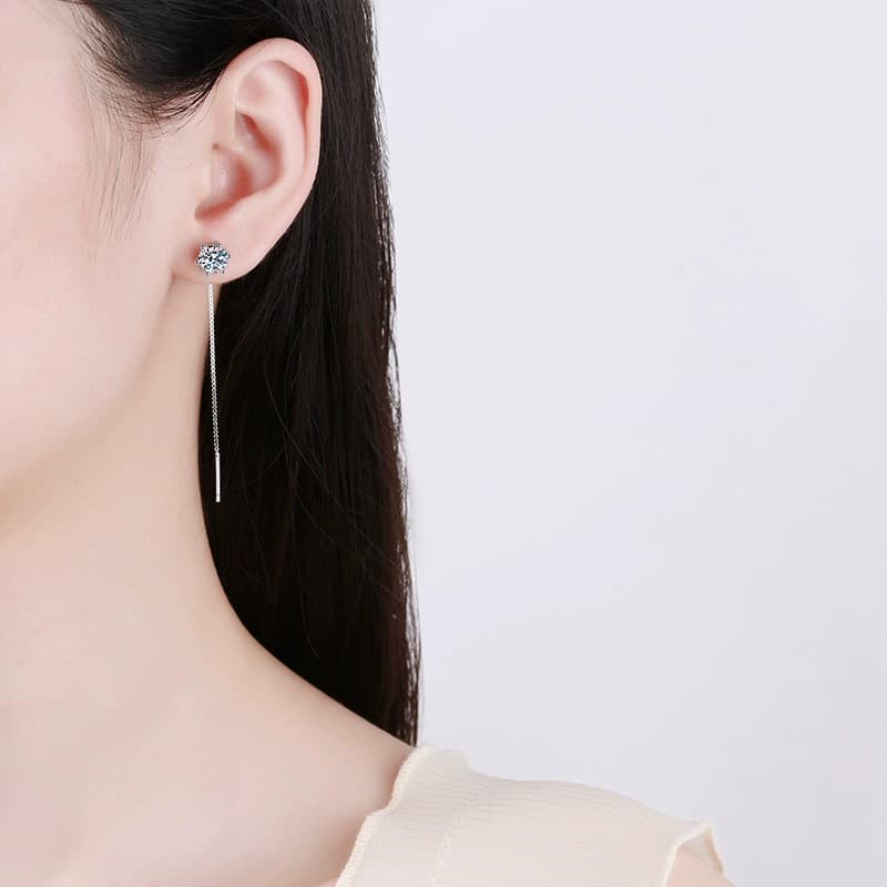 Luna Series · Six-Prong Threader Stud Earrings — Sterling Silver — image 2