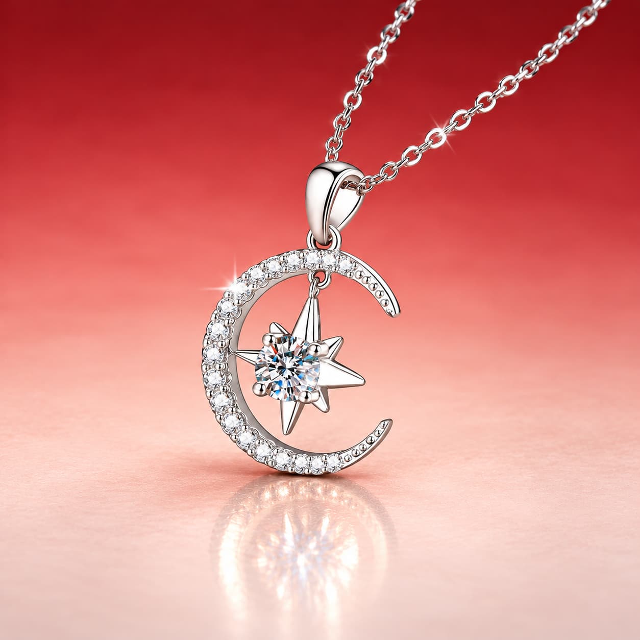 Luna Series · Crescent Moon and Star Necklace — Sterling Silver — image 1