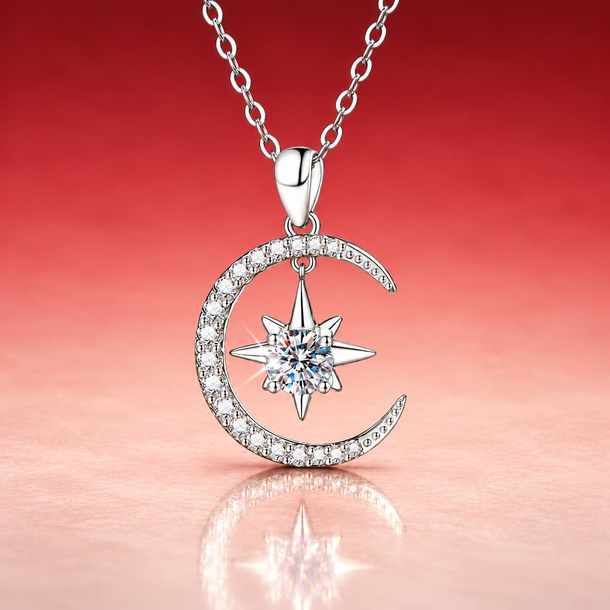 Luna Series · Crescent Moon and Star Necklace — Sterling Silver — image 3