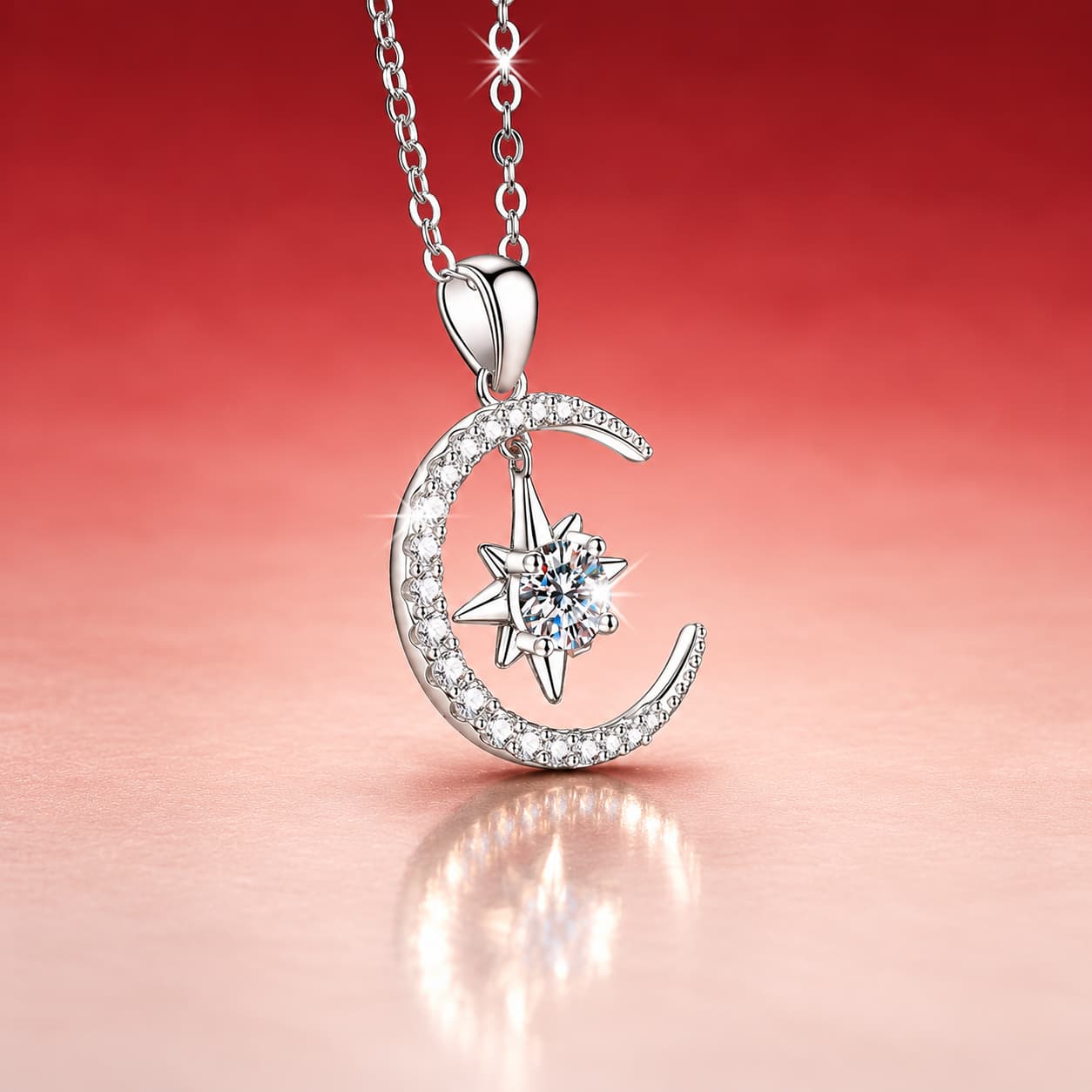 Luna Series · Crescent Moon and Star Necklace — Sterling Silver — image 4