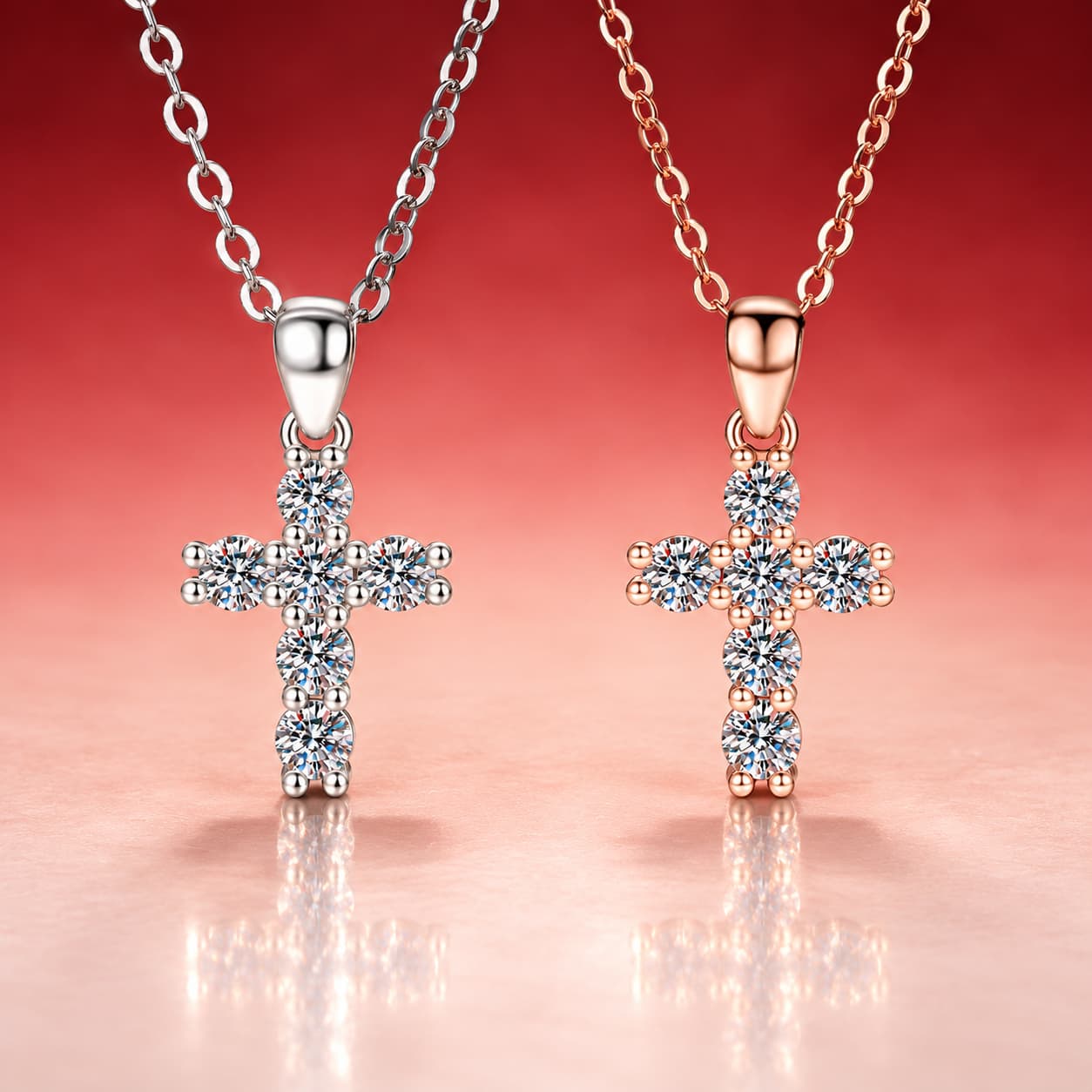 Stella Series · Mixed-Tone Pavé Cross Necklace — Sterling Silver — image 1