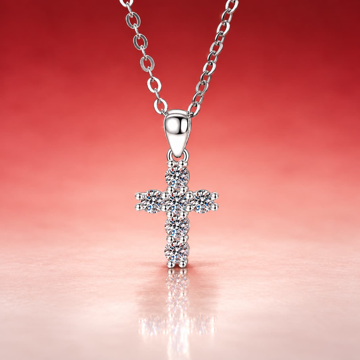 Stella Series · Mixed-Tone Pavé Cross Necklace — Sterling Silver — image 4