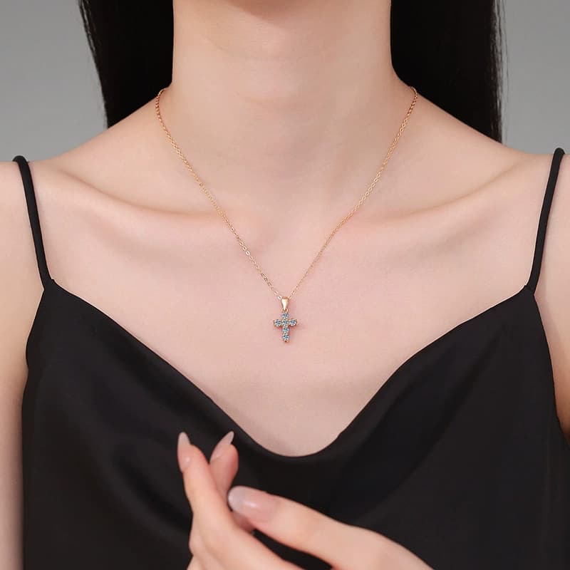 Stella Series · Mixed-Tone Pavé Cross Necklace — Sterling Silver — image 2
